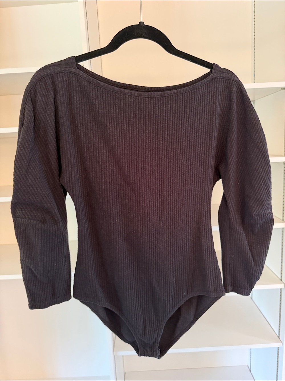 Mara Hoffman Black Ribbed Long Sleeve Body Suit